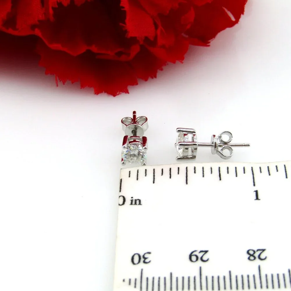 Moissanite Diamond Solitaire Stud Earrings (1 Carat ) 925 Silver Genuine Real - Picture 9 of 9